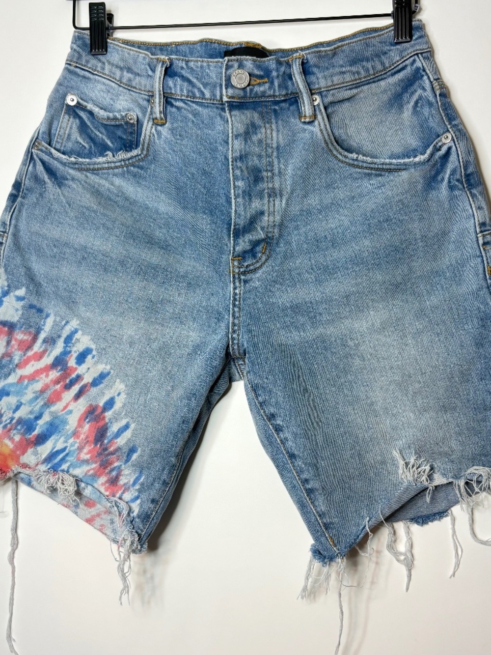 Purple Brand P020 Denim Shorts Men’s 31 Dropped Fit Tie Dye Raw Hem Jorts